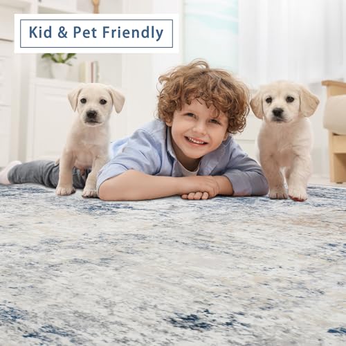 8x10 Washable Area Rugs for Living Room (8' x 10' (Rectangular) / Royal Blue-brown-beige)