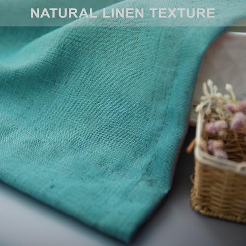 Teal Linen Curtains 84 Inches Long 2 Panels Back Tab Rod Pocket Pleated Semi Sheer Light Filtering Modern Boho Curtains for Bedroom Living Room Dining Room Floor Length Peacock Blue Green Drape (52"W x 84"L (Pack of 2) / Teal)