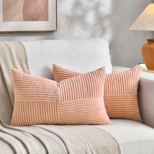 2 Packs Peach Lumbar Decorative Throw Pillow Covers 12x20 Inch for Living Room Couch Bed Sofa (Peach / 20" x 12" (Pack of 2))