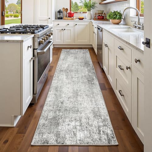 Washable Runner 2'x6' Abstract Area Rug for Hallway Gray White (Gray/White / 2' x 6' (Runner))
