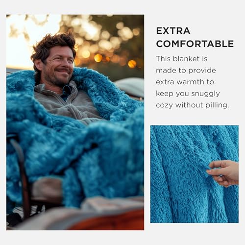 Faux Fur Fluffy Sherpa Fleece King Bed Blanket Bright Blue 108"x90" (21- Bright Blue / King (108" X 90"))