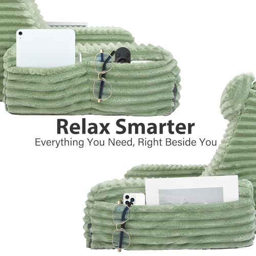 22" XL Back Pillow for Bed Sitting Up with Armrests & Big Pockets (Sage Green / XL(5'3"-5'11"))