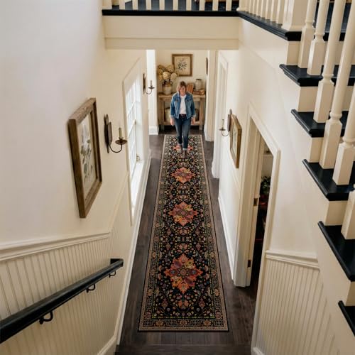 Washable Area Rug (Black/Colorful / 2' x 9' (Rectangular))
