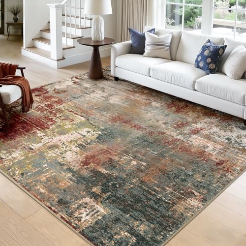 Washable Square 9'x9' Area Rug for Living Room Rustic Brown (Rust Red/Green/Blue/Multi / 9' x 9' (Square))