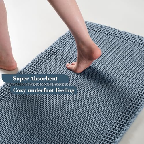 Waffle Bathroom Runner Rugs (Blue / 2' X 4')