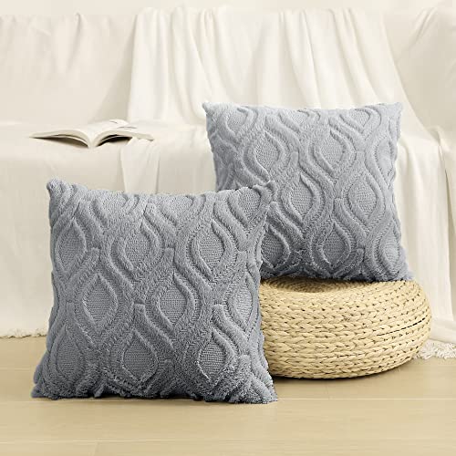 Faux Fur Plush Soft Grey Throw Pillow Covers 16x16 Set of 2 (16" x 16" (Pack of 2) / Grey)