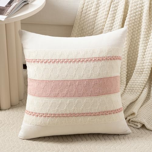 Set of 1 Boho Pink Decorative Throw Pillow Cover 16x16 Inch for Couch Bed Sofa (16" x 16" (Pack of 1) / Pink)