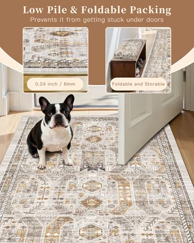 Washable Runner Rugs 2x10 Long for Hallway Kitchen (Brown/Gold / 2' x 10' (Runner))
