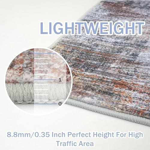 Abstract Runner Rug 3x12 Ft Washable Runners for Hallways (Orange/Brown/Grey / 3' x 12' (Rectangular))