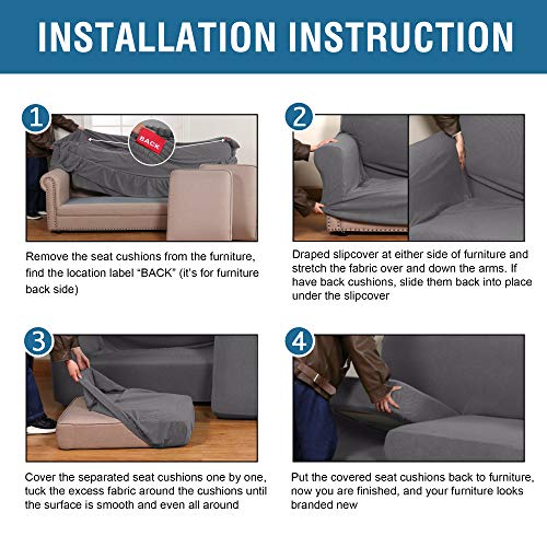 4 Piece Stretch Sofa Covers for 3 Cushion Couch Covers for Living Room Furniture Slipcovers (Large / Grey)