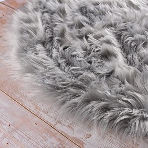 Silver Grey Plush Faux Sheepskin Fur Area Rugs for Bedroom Nursery Washable Shag Rug 4x6 Rectangle Rug (4' x 6' (Sheepskin Fur) / Silver Grey)