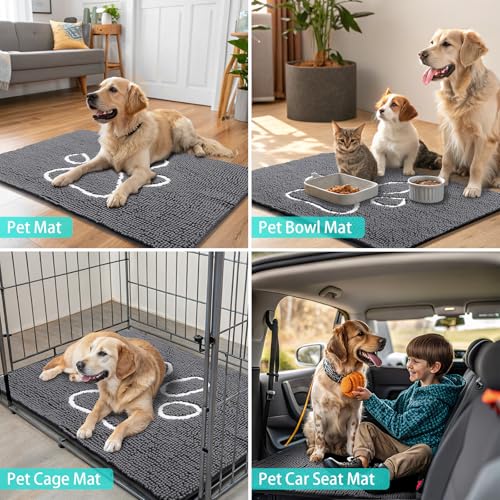 Dog Door Mat for Muddy Paws (59"X32" / Dark Grey and White)