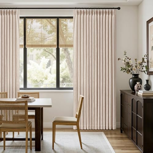 Pinch Pleated Linen Curtains 84 Inches Long Sand Beige with Hooks (Sand Beige / 40"W x 84"L (Pack of 2))