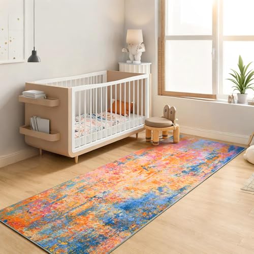 2x6 Rainbow Rug Runners for Hallways Kitchen Runner Rug Non Slip Washable Colorful Long Runner Rugs with Rubber Backing Soft Abstract Carpet Runner for Bedroom (Rainbow / 2' x 6' (Runner))