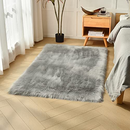 Grey Faux Sheepskin Fur Rug 3x5 ft (Grey / 3' x 5' (Rectangular))