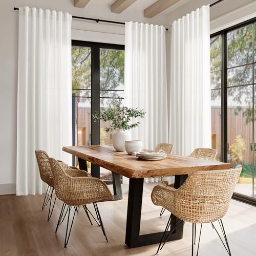 Beige White Linen Curtains 90 Inches Long for Living Room 2 Panels Set Semi Sheer Vertical Curtains Back Tab Rod Pocket Coastal Room Decor Privacy Curtain for Bedroom (60"W x 90"L (Pack of 2) / Beige White)