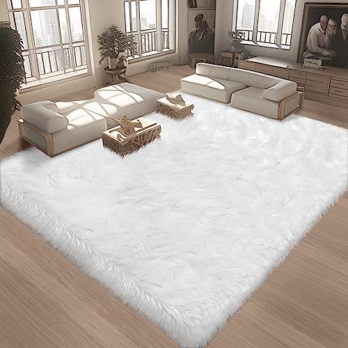 White Faux Fur Sheepskin Rug 8 x 10 Feet (8' x 10' (Rectangular) / White)