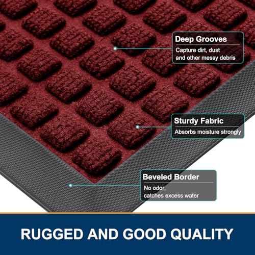 Front Door Mat Outside Entrance (Red / 59" X 34")