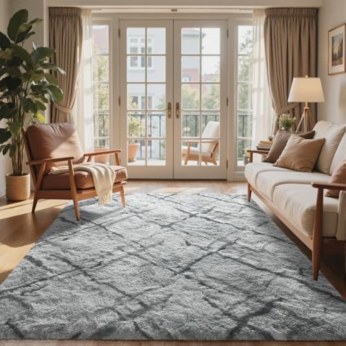 8x10 Ft Extra Large Shag Rugs for Living Room (Ed Grey 5sm01 / 8' X 10' (Rectangular))