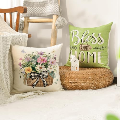 Bless Our Home Eucalyptus Leaves Throw Pillow Covers (Emerald Green / 16" x 16" (Pack of 4))