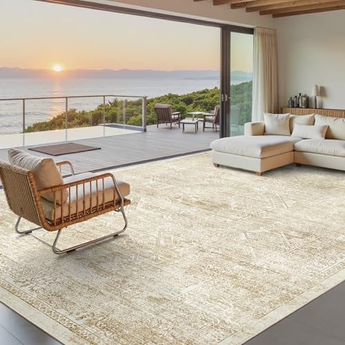 Washable Area Rug 10x14 Large Soft Living Room Rugs Beige (Beige/Ivory / 10' x 14' (Rectangular))