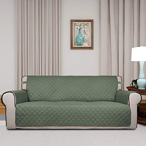 Reversible Quilted Sofa Cover Dog Couch Covers for Sofa (Large / Greyish Green/Beige)