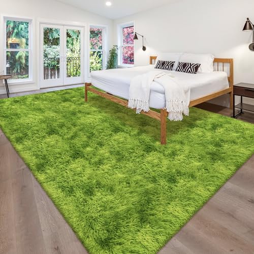 Green Tie Dyed Rug for Living Room 8x10 Fluffy Area Rug Mat Bedside Throw Rug for Bedroom Kids Room Boys Teens Nursery Baby Dorm Office Home Decor Aesthetic Carpets (Tie-dyed Green / 8' x 10' (Rectangular))