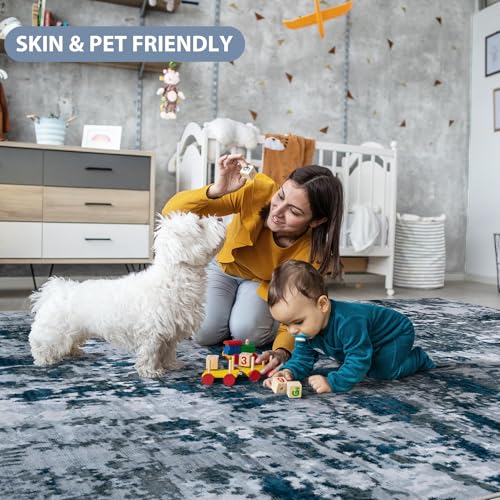 Runner Rugs for Hallways Kitchen 2.6x8 Non Slip Washable Navy Grey (Navy/Grey / 2'6" x 8' (Rectangular))