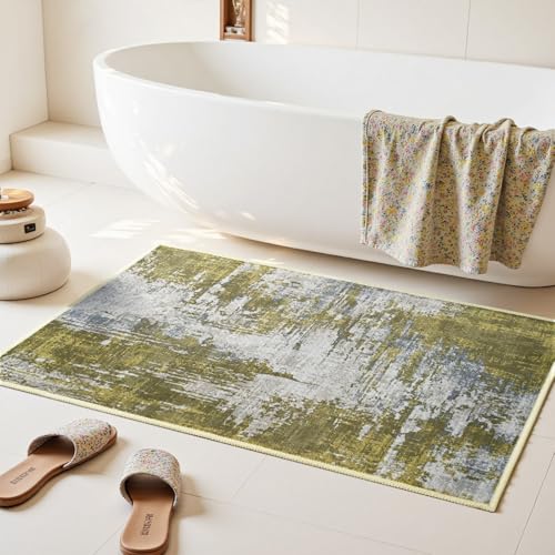 Entrance Rugs Indoor 2x3 Green Entry Rug Washable Abstract Small Area Rug Non (Green / 2' x 3' (Rectangular))