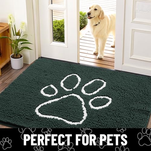 Dog Door Mat for Muddy Paws (48"X30" / Green and White)