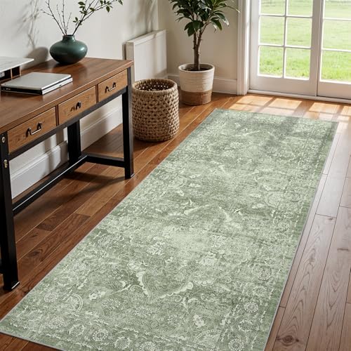 3x8 Washable Runner Rug (Muted Sage Green / 3x8)