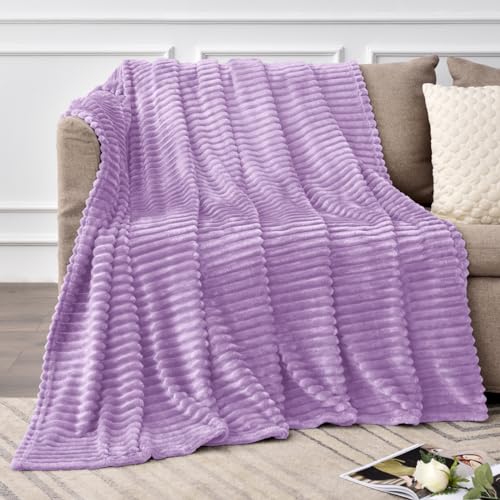 3D Ribbed Lavender Fleece Throw Blanket for Couch (Lavender / Throw(50"x60"))