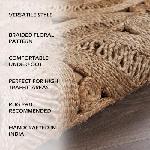 6ft Round Scalloped Jute Indoor Area Rug (Natural / 6' (Round))