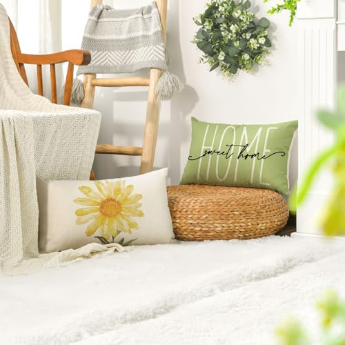 Home Sweet Home Spring Summer Flowers Green Throw Pillow Covers (Green / 20" x 12" (Pack of 4))