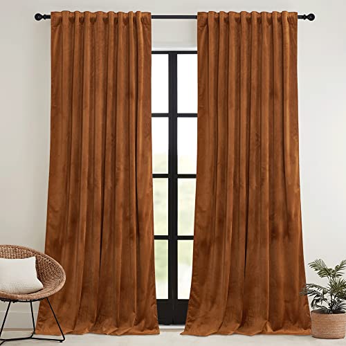 Velvet Curtains 108 inches Long (Golden Oak / 52"W x 108"L (Pack of 2))