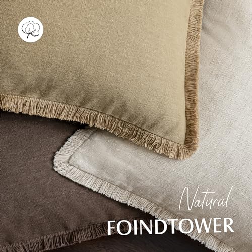 Decorative Linen Fringe Throw Pillow Covers 22×22 Light Khaki (22" x 22" (Pack of 2) / Taos Taupe)