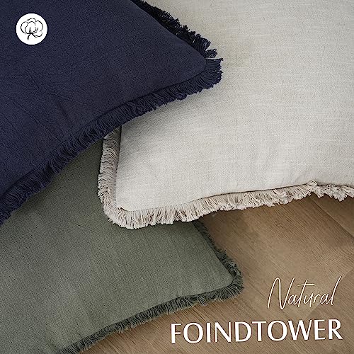 Decorative Linen Fringe Throw Pillow Covers 18×18 Inch (18" x 18" (Pack of 2) / Natural Beige)