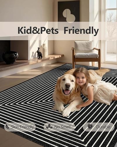 Washable 6x9 Area Rugs for Living Room Modern Abstract Rug (Indigo Black / 6' x 9' (Rectangular))