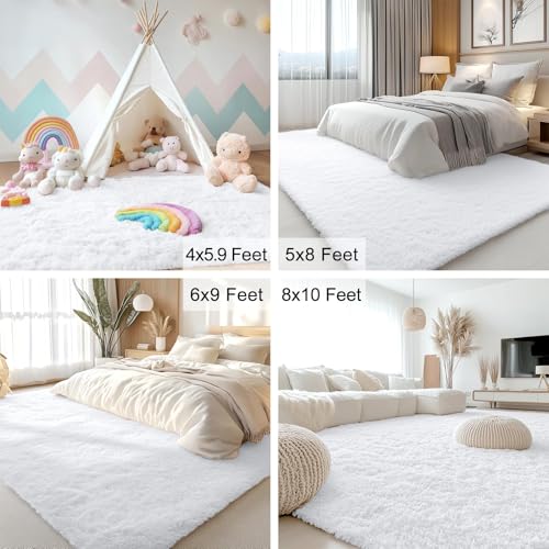 6x6 Area Rugs for Living Room Bedroom (6x6 Ft Square / White)