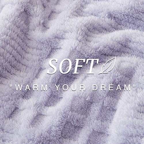 Purple Fleece Throw Blanket for Couch or Bed Waffle Pattern Decor (02-light Purple / Throw)