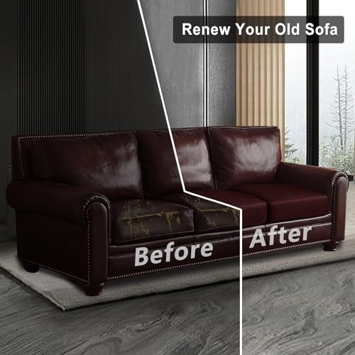 Leather Look Couch Cushion Covers Sofa Seat Slipcovers Sets Couches Furniture Protector for Sectional Armchair Loveseat Pets Kids Stretch Spandex Fabric (3 Cushion Sofa / 01 Burgundy)
