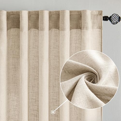 Light Taupe Linen Curtains 52x108 Inches Long 2 Panels for Bedroom (52"W x 108"L (Pack of 2) / Light Taupe)