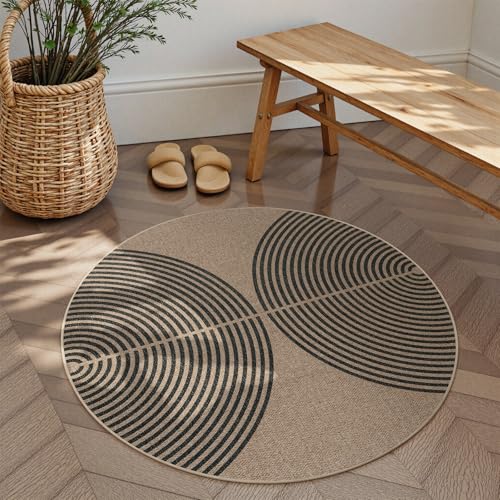Modern Rainbow Round Rug 4ft (4' Round / Nature/Black Rainbow)