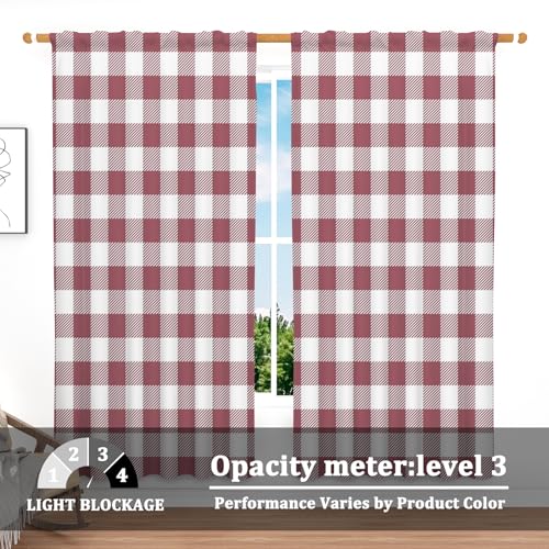 53 x 84 Inch Linen Buffalo Plaid Check Curtains Blackout Room Darkening Thermal Insulated Pink Buffalo Checkered Window Drapes Farmhouse Bedroom Living Room Rod Pocket Tab Curtain 2 Panels (Pink / 53"W x 84"L (Pack of 2))