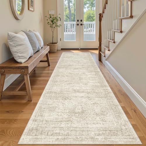 Washable Runner Rug 2'6"x8' Kitchen Hallway Runners Beige (Beige / 2'6" x 8' (Runner))