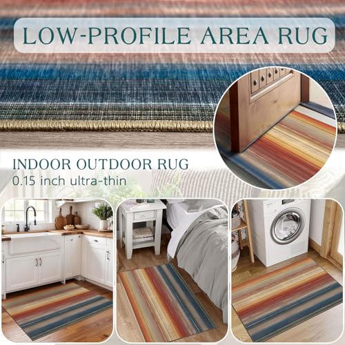 Front Door Mat Indoor Outside Entrance 2x3 Modern Ombre Rainbow Rug (Sunset Ombre - Rust/Blue / 2' x 3' (Rectangular))