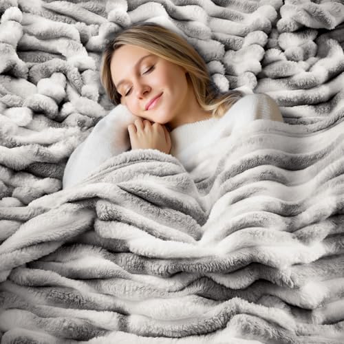 Ribbed Fleece Throw Blanket for Couch (Tie-dye Grey / Throw(50"x60"))