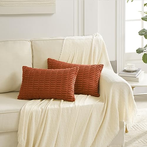 4 Packs Decorative Throw Pillow Covers for Living Room Couch Bed (24" x 12" (Pack of 4) / Burnt Orange)