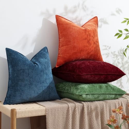 Chenille Wine Red Velvet Throw Pillow Covers 26x26 Set of 2 (Wine Red / 26" x 26" (Pack of 2))