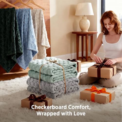Checkered Soft Cozy Queen Blanket for Bed (Silver Grey / Queen (90" X 90"))